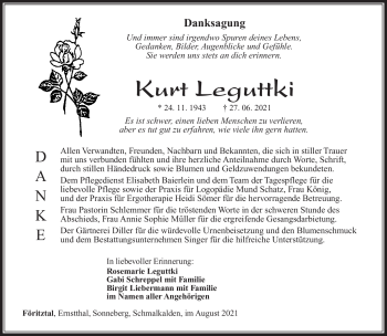 Traueranzeige von Kurt Leguttki von Südthüringer Presse