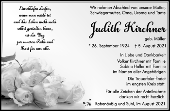 Traueranzeige von Judith Kirchner von Südthüringer Presse