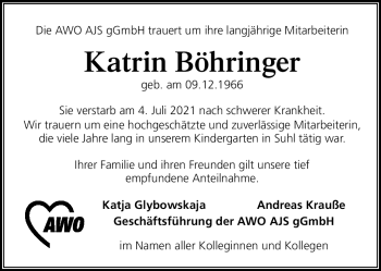 Traueranzeige von Katrin Böhringer von Südthüringer Presse
