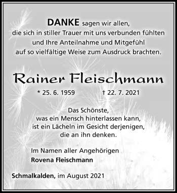 Traueranzeige von Rainer Fleischmann von Südthüringer Presse