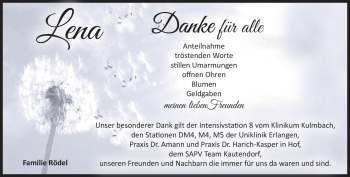 Traueranzeige von Lena Rödel von Frankenpost