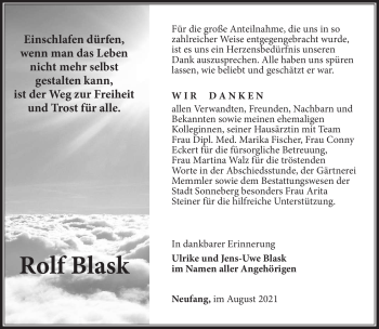 Traueranzeige von Rolf Blask von Südthüringer Presse