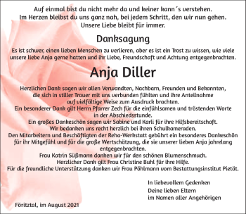 Traueranzeige von Anja Diller von Südthüringer Presse