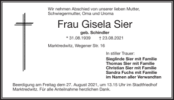 Traueranzeige von Gisela Sier von Frankenpost