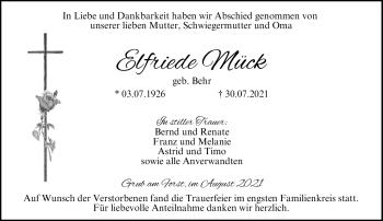 Traueranzeige von Elfriede Mück von Neue Presse Coburg