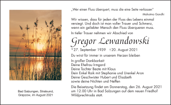 Traueranzeige von Gregor Lewandowski von Südthüringer Presse
