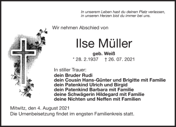 Traueranzeige von Ilse Müller von Neue Presse Coburg
