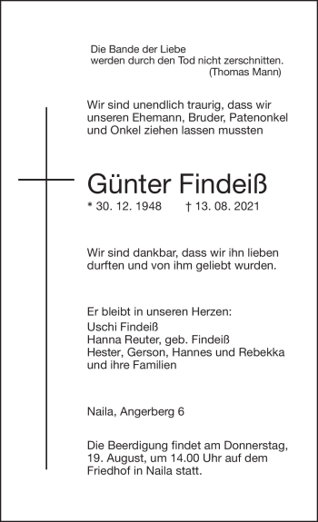 Traueranzeige von Günter Findeiß von Frankenpost