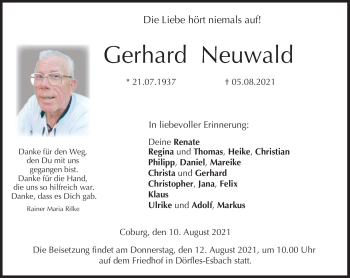 Traueranzeige von Gerhard Neuwald von Neue Presse Coburg
