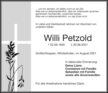 Traueranzeige von Willi Petzold von Frankenpost
