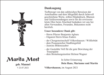 Traueranzeige von Marita Most von Südthüringer Presse