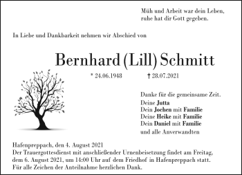 Traueranzeige von Bernhard Schmitt von Neue Presse Coburg