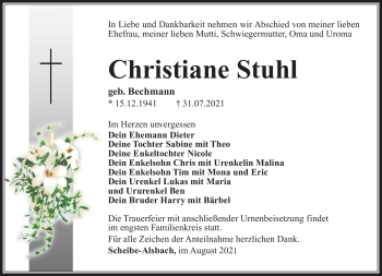 Traueranzeige von Christine Stuhl von Südthüringer Presse