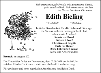Traueranzeige von Edith Bieling von Neue Presse Coburg