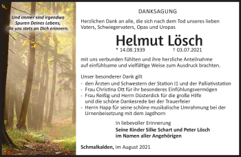 Traueranzeige von Helmut Lösch von Südthüringer Presse