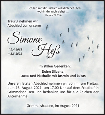 Traueranzeige von Simone Heß von Südthüringer Presse