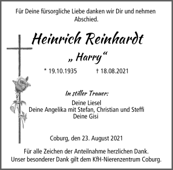 Traueranzeige von Heinrich Reinhardt von Neue Presse Coburg