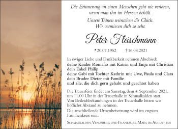 Traueranzeige von Peter Fleischmann von Südthüringer Presse