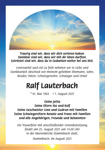 Traueranzeige von Ralf Lauterbach von Frankenpost