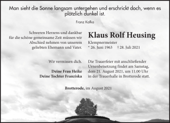 Traueranzeige von Klaus Rolf Heusing von Südthüringer Presse