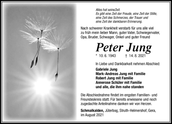 Traueranzeige von Peter Jung von Südthüringer Presse