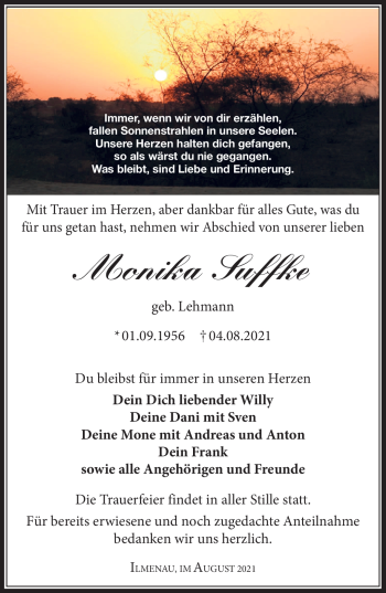Traueranzeige von Monika Suffke von Südthüringer Presse
