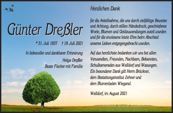 Traueranzeige von Günter Dreßler von Südthüringer Presse