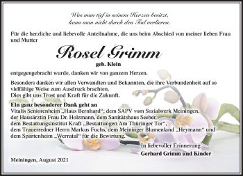 Traueranzeige von Rosel Grimm von Südthüringer Presse