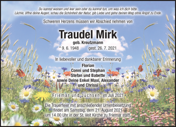 Traueranzeige von Traudel Mirk von Südthüringer Presse