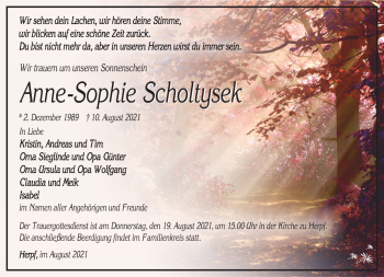 Traueranzeige von Anne-Sophie Scholtysek von Südthüringer Presse