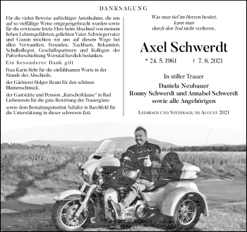 Traueranzeige von Axel Schwerdt von Südthüringer Presse