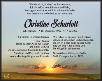 Traueranzeige von Christine Scharlott von Südthüringer Presse