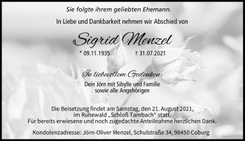 Traueranzeige von Sigrid Menzel von Neue Presse Coburg