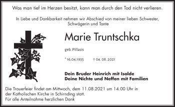 Traueranzeige von Marie Truntschka von Frankenpost