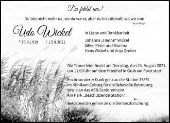 Traueranzeige von Udo Wickel von Neue Presse Coburg