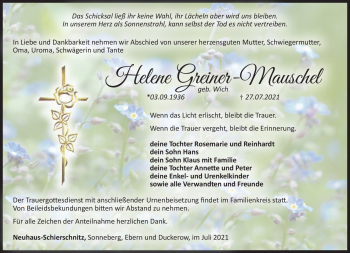 Traueranzeige von Helen Greiner-Mauschel von Südthüringer Presse