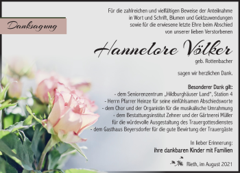 Traueranzeige von Hannelore Völker von Südthüringer Presse