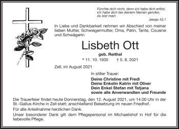 Traueranzeige von Ott Lisbeth von Frankenpost