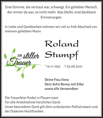 Traueranzeige von Roland Stumpf von Frankenpost