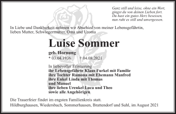 Traueranzeige von Luise Sommer von Südthüringer Presse