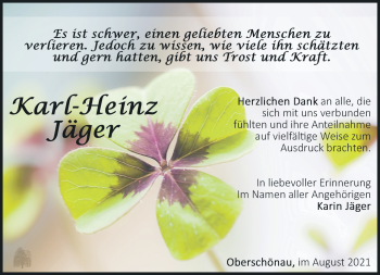 Traueranzeige von Karl-Heinz Jäger von Südthüringer Presse