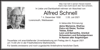 Traueranzeige von Alfred Schnell von Frankenpost