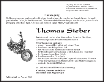 Traueranzeige von Thomas Sieber von Südthüringer Presse