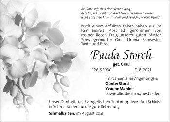 Traueranzeige von Paula Storch von Südthüringer Presse
