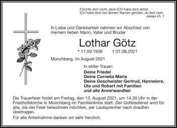 Traueranzeige von Lothar Götz von Frankenpost