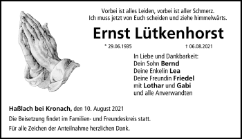 Traueranzeige von Ernst Lütkenhorst von Neue Presse Coburg