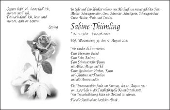Traueranzeige von Sabine Thümling von Frankenpost