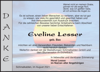 Traueranzeige von Eveline Lesser von Südthüringer Presse