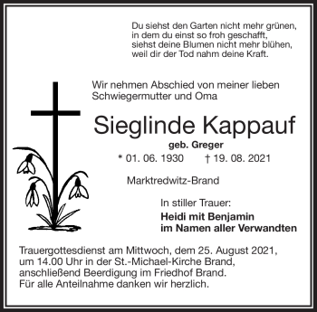 Traueranzeige von Sieglinde Kappauf von Frankenpost