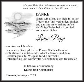 Traueranzeige von Liane Popp von Südthüringer Presse